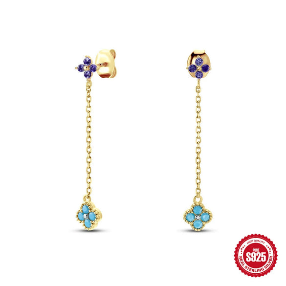 Wholesale S925 Sterling Silver Chain Tassel Petal Earrings With Geometric Pattern And Environmental Protection Electroplating
