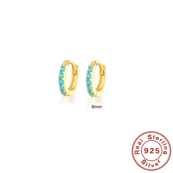 Wholesale S925 Sterling Silver Circle Earrings Set With Diamonds And Turquoise Electroplated With 18K Gold Simple Geometric Style For Women