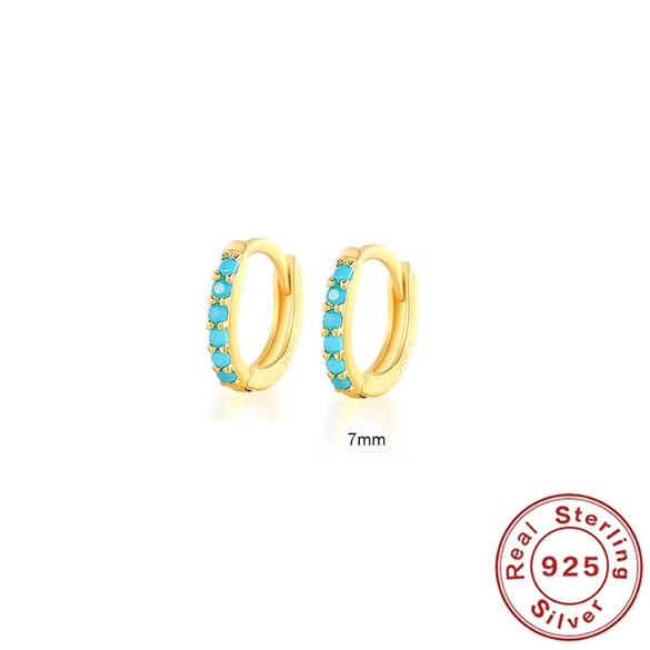 Wholesale S925 Sterling Silver Circle Earrings Set With Diamonds And Turquoise Electroplated With 18K Gold Simple Geometric Style For Women