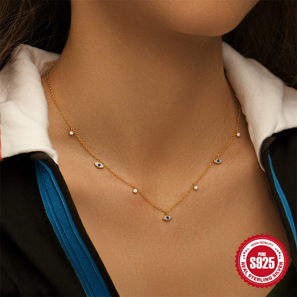 Wholesale S925 Sterling Silver Classic Devil's Eye Zircon Clavicle Necklace With Geometric Pattern And Electroplating For Women