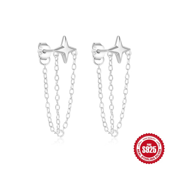 Wholesale S925 Sterling Silver Classic Four Mans Cross Drop Shape Meteor Tassel Earrings For Women With Electroplating