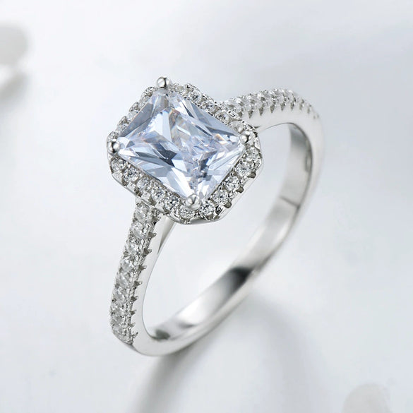 Wholesale S925 Sterling Silver Classic Luxury Rectangular Zircon Ring With Geometric Style And Seiko Craft For Women