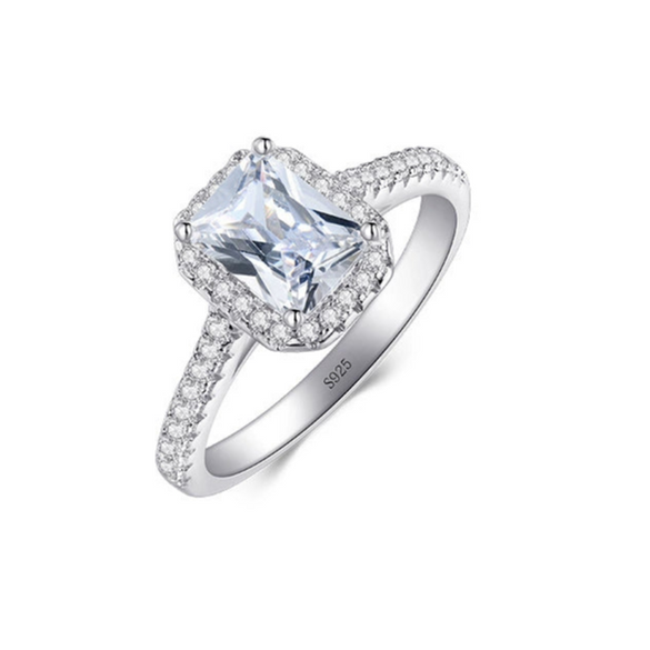 Wholesale S925 Sterling Silver Classic Luxury Rectangular Zircon Ring With Geometric Style And Seiko Craft For Women