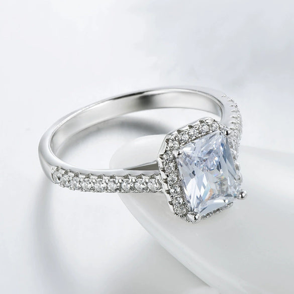 Wholesale S925 Sterling Silver Classic Luxury Rectangular Zircon Ring With Geometric Style And Seiko Craft For Women