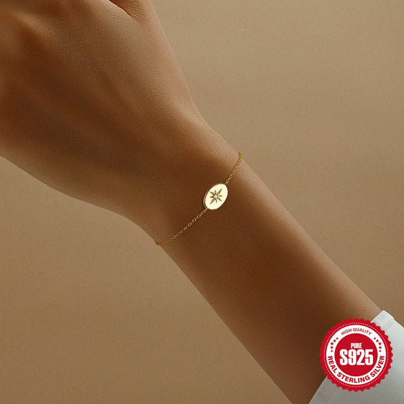 Wholesale S925 Sterling Silver Classic Octagonal Star Diamond Tag Bracelet With Real Gold Electroplating For Women