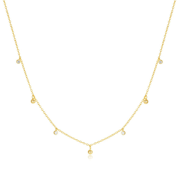 Wholesale S925 Sterling Silver Classic Round Bead Row Diamond Zircon Necklace With Geometric Pattern And Electroplating For Women