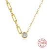 Wholesale S925 Sterling Silver Classic Single Round Zircon Asymmetric Clavicle Necklace With Geometric Design And Electroplating For Women