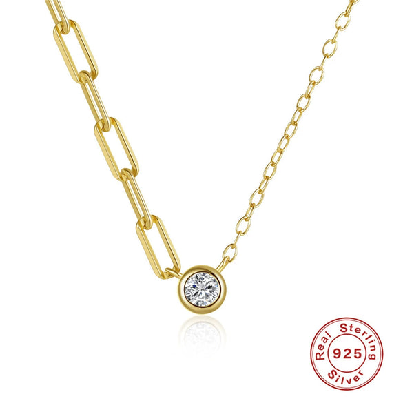 Wholesale S925 Sterling Silver Classic Single Round Zircon Asymmetric Clavicle Necklace With Geometric Design And Electroplating For Women