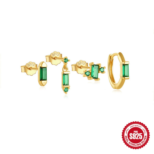 Wholesale S925 Sterling Silver Classic Square Green Zirconium Tassel Geometric Electroplated Earrings For Women