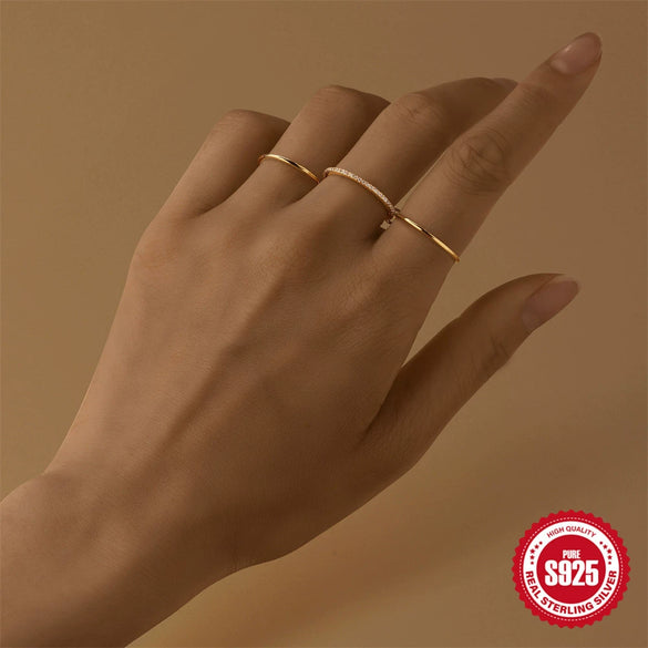 Wholesale S925 Sterling Silver Classic Stacked Three Layer Geometric Ring With Electroplating And Real Gold Plating For Women