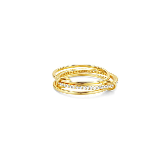 Wholesale S925 Sterling Silver Classic Stacked Three Layer Geometric Ring With Electroplating And Real Gold Plating For Women