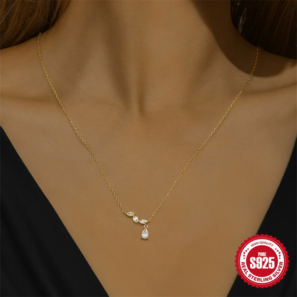 Wholesale S925 Sterling Silver Classic Water Drop Geometric Horse Eye Diamond Necklace For Women With Electroplating O Word Chain
