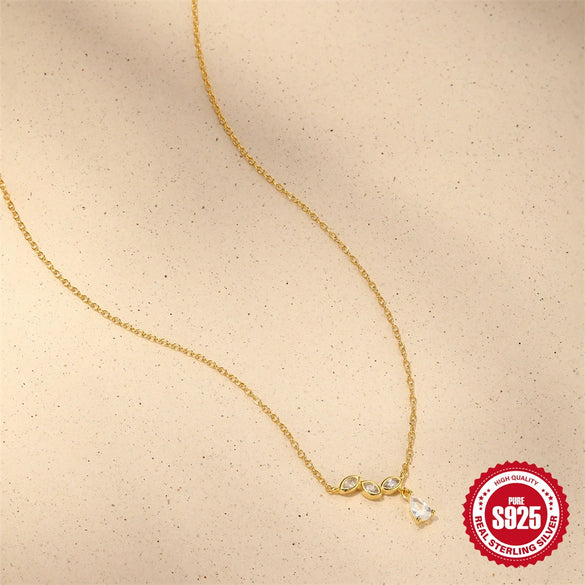 Wholesale S925 Sterling Silver Classic Water Drop Geometric Horse Eye Diamond Necklace For Women With Electroplating O Word Chain