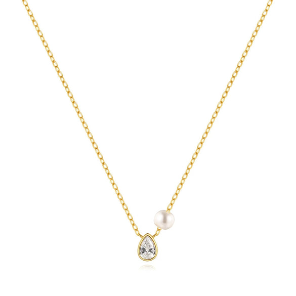 Wholesale S925 Sterling Silver Classic Water Drop Geometric Patterned Clavicle Chain With Diamond Pearl O Chain Necklace Electroplated For Women
