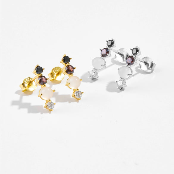 Wholesale S925 Sterling Silver Colored Stone Pearl Earrings With Elegant Simple Niche Design And Geometric Style And Electroplating Process