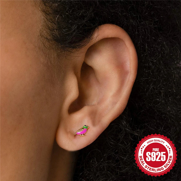 Wholesale S925 Sterling Silver Colorful Dripping Oil Fun Bird Devil's Eye Avocado Animal Pattern Electroplated Ear Studs For Women