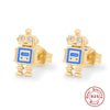 Wholesale S925 Sterling Silver Colorful Dripping Oil Fun Bird Devil's Eye Avocado Animal Pattern Electroplated Ear Studs For Women