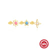 Wholesale S925 Sterling Silver Colorful Opal Flowers Round Horse Eye Zircon Geometric Threepiece Earrings For Women Set With Gemstones