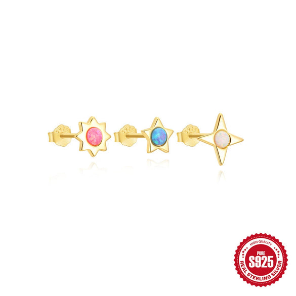 Wholesale S925 Sterling Silver Colorful Opal Flowers Round Horse Eye Zircon Geometric Threepiece Earrings For Women Set With Gemstones