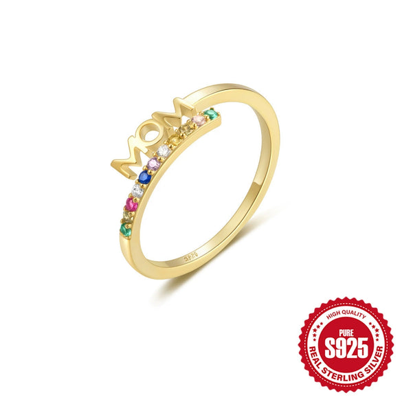 Wholesale S925 Sterling Silver Colorful Zircon Mama Letter Geometric Ring For Women With Zirconia Design