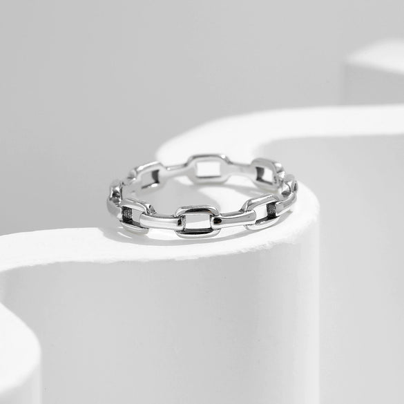 Wholesale S925 Sterling Silver Cool Retro Old Star Chain Buckle Ring For Women Distressed