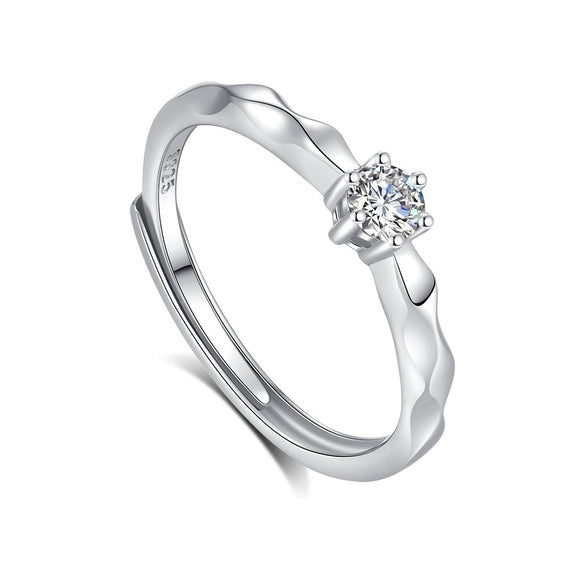 Wholesale S925 Sterling Silver Couple Ring With Wave And Rhombus Pattern Diamond Design Light Luxury Style
