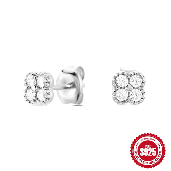 Wholesale S925 Sterling Silver Creative Exquisite Turquoise Zircon Petal Four Leaf Clover Earrings For Women With Geometric Design