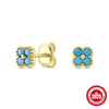 Wholesale S925 Sterling Silver Creative Exquisite Turquoise Zircon Petal Four Leaf Clover Earrings For Women With Geometric Design