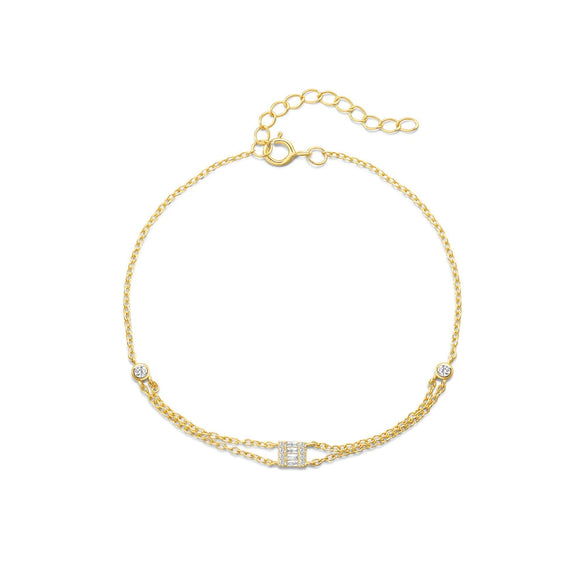 Wholesale S925 Sterling Silver Creative Stacked Double Diamond All Match Women's Bracelet With Geometric Pattern And Real Gold Electroplating