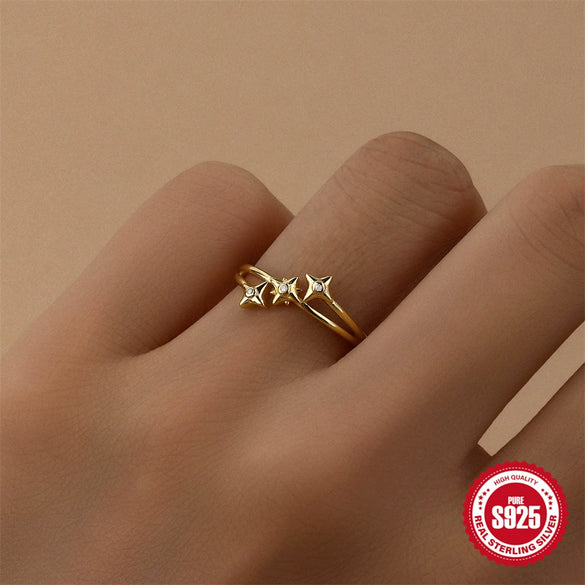 Wholesale S925 Sterling Silver Creative Star Open Ring For Women With Diamond Encrustation And Electroplating