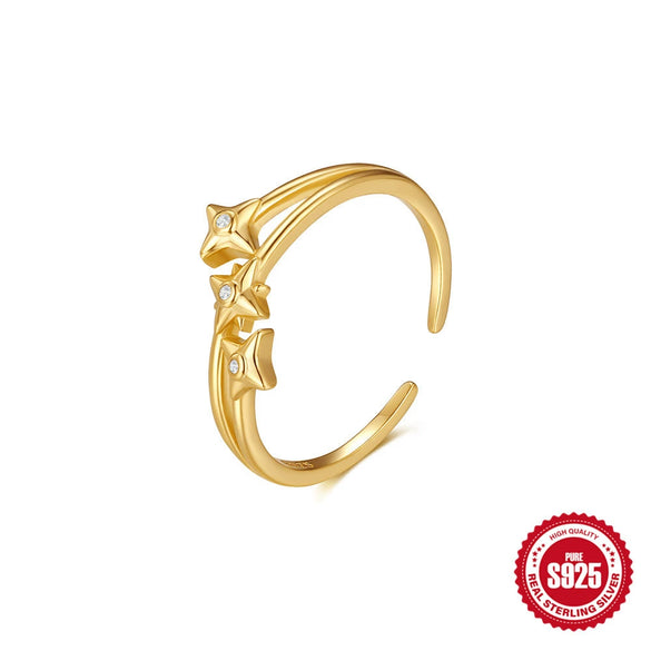 Wholesale S925 Sterling Silver Creative Star Open Ring For Women With Diamond Encrustation And Electroplating