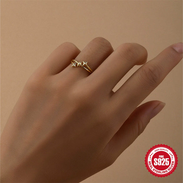 Wholesale S925 Sterling Silver Creative Star Open Ring For Women With Diamond Encrustation And Electroplating