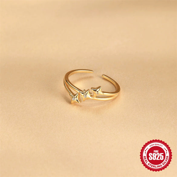 Wholesale S925 Sterling Silver Creative Star Open Ring For Women With Diamond Encrustation And Electroplating