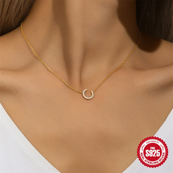 Wholesale S925 Sterling Silver Crescent Geometric O Chain Clavicle Necklace For Women With Electroplating Minimalist Design