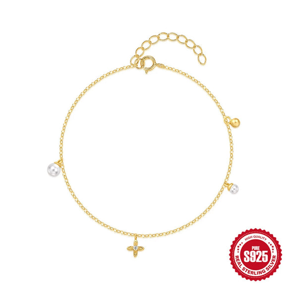 Wholesale S925 Sterling Silver Cross Diamond Pearl Light Luxury Geometric Bracelet With Real Gold Electroplating For Women