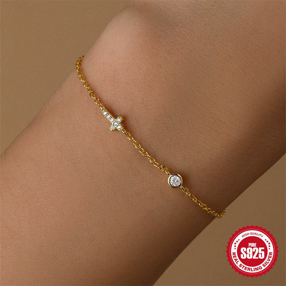 Wholesale S925 Sterling Silver Cross Diamondencrusted Geometric Fashion Bracelet With Electroplating For Women