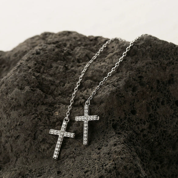 Wholesale S925 Sterling Silver Cross Ear Wire Micropaved Zircon Geometric Long Earrings For Women