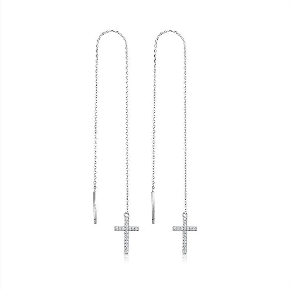 Wholesale S925 Sterling Silver Cross Ear Wire Micropaved Zircon Geometric Long Earrings For Women