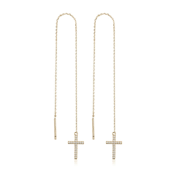 Wholesale S925 Sterling Silver Cross Ear Wire Micropaved Zircon Geometric Long Earrings For Women