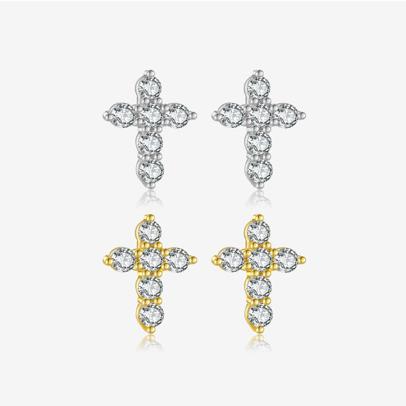 Wholesale S925 Sterling Silver Cross Earrings For Women With Platinum Or 18K Gold Electroplating In Fashionable And Trendy Style