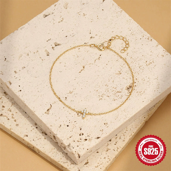 Wholesale S925 Sterling Silver Cross Geometric Minimalist Fashion Bracelet With Real Gold Plating
