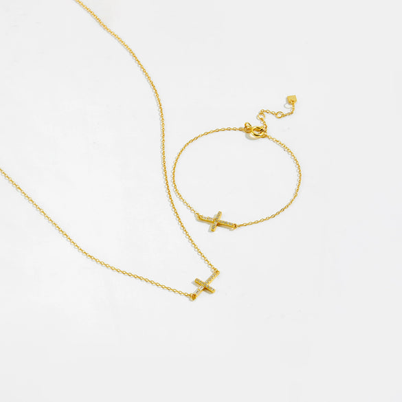 Wholesale S925 Sterling Silver Cross Pendant Necklace And Bracelet With Zircon Geometric Design Diamond Treatment Platinum Or 18K Gold Electroplating Simple And All Match Unisex