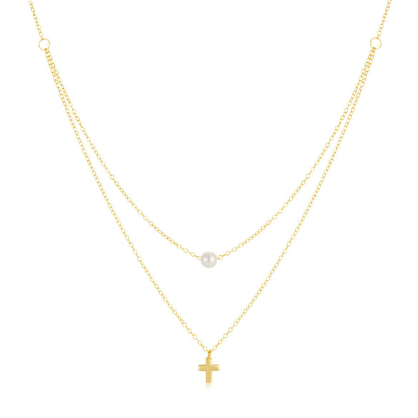 Wholesale S925 Sterling Silver Cross Pendant Pearl Clavicle Chain With Geometric Pattern And Electroplating Design Women's Multilayer Doublelayer Ochain Necklace