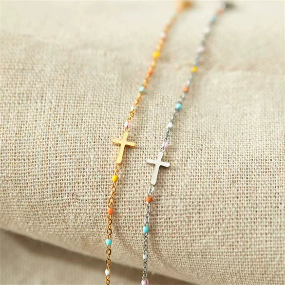 Wholesale S925 Sterling Silver Cross Rainbow Drop Glue Bracelet For Women With Geometric Design And Diamond Treatment