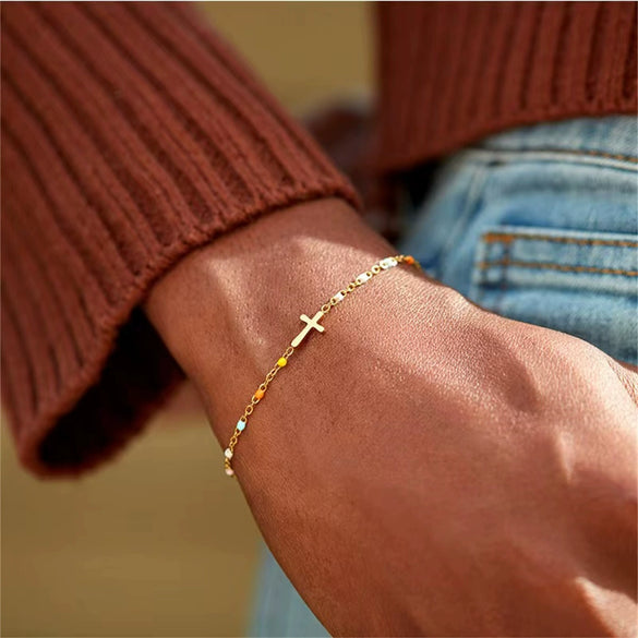 Wholesale S925 Sterling Silver Cross Rainbow Drop Glue Bracelet For Women With Geometric Design And Diamond Treatment
