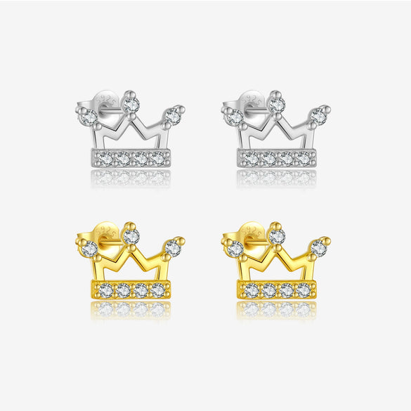 Wholesale S925 Sterling Silver Crown Earrings Inlaid With Zircon In Heart And Geometric Shapes Electroplated In Platinum Or 18K Gold For Women