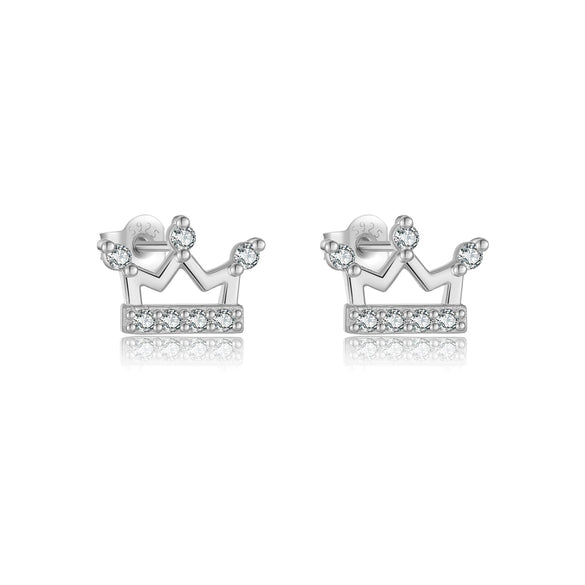 Wholesale S925 Sterling Silver Crown Earrings Inlaid With Zircon In Heart And Geometric Shapes Electroplated In Platinum Or 18K Gold For Women