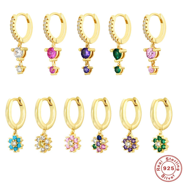 Wholesale S925 Sterling Silver Crystal Drop Flower Zircon Earrings With Geometric Pattern And Electroplating For Women