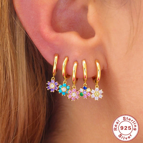 Wholesale S925 Sterling Silver Crystal Drop Flower Zircon Earrings With Geometric Pattern And Electroplating For Women