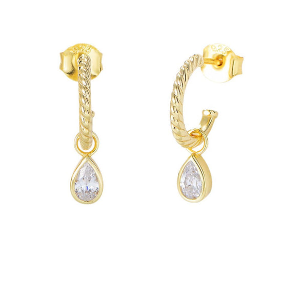 Wholesale S925 Sterling Silver Cshaped Dropshaped Zircon Earrings For Women Minimalist Style